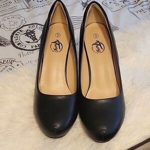 Trary Black Heels Elegant Slip-On Pumps 3.2 Inch Heel
